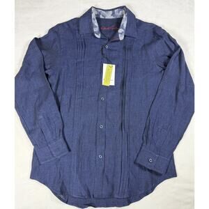 Robert Graham Mens Medium Blue Linen Button Up Long Sleeve Classic Fit NWT New